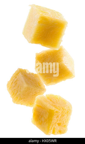 pineapple cube slices isolated on the white background. Stock Photo