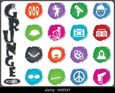 Music symbols icon set in grunge style Stock Vector