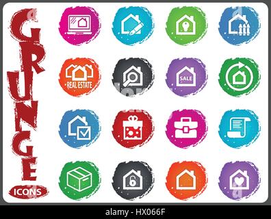 Real estate icons set for web sites and user interface in grunge style Stock Vector