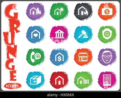 Real estate icons set for web sites and user interface in grunge style Stock Vector