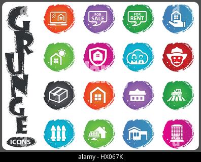 Real estate icons set for web sites and user interface in grunge style Stock Vector