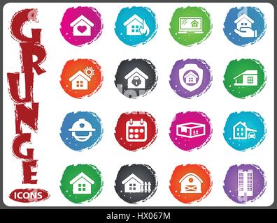 Real estate icons set for web sites and user interface in grunge style Stock Vector