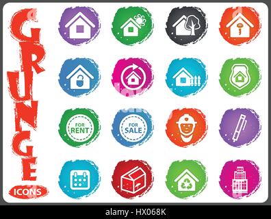 Real estate icons set for web sites and user interface in grunge style Stock Vector