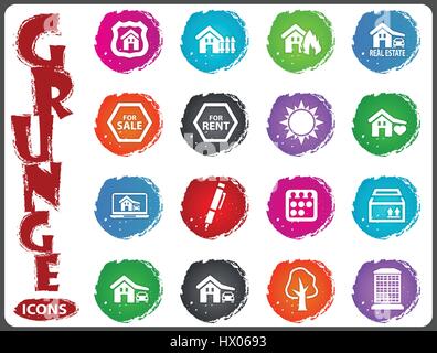 Real estate icons set for web sites and user interface in grunge style Stock Vector