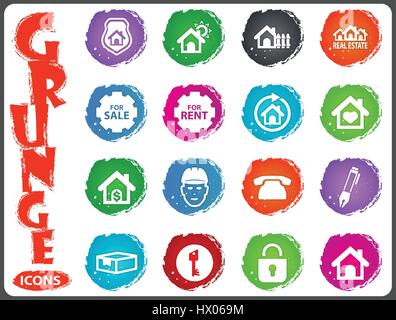 Real estate icons set for web sites and user interface in grunge style Stock Vector