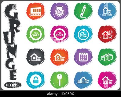 Real estate icons set for web sites and user interface in grunge style Stock Vector