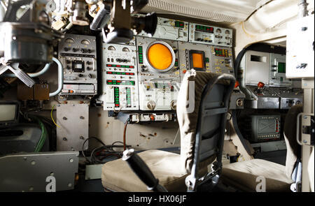 TELAR vehicle interior of the Buk-M1 surface-to-air missile system with ...