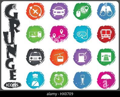 Travel icon set for web sites and user interface in grunge style Stock Vector