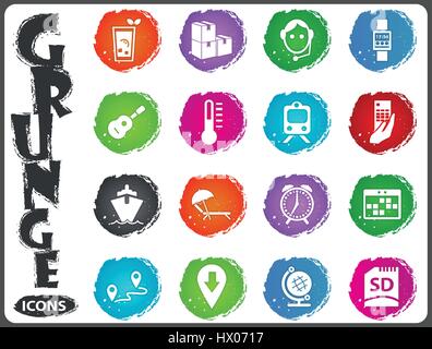 Travel icon set for web sites and user interface in grunge style Stock Vector