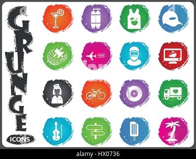 Travel icon set for web sites and user interface in grunge style Stock Vector