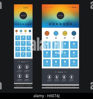 Responsive One Page Website Template Kit with Blurred Background - Sunset Sky Header Design - Desktop and Mobile Version Stock Vector