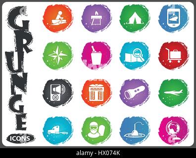 Travel icon set for web sites and user interface in grunge style Stock Vector
