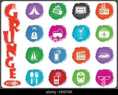 Travel icon set for web sites and user interface in grunge style Stock Vector
