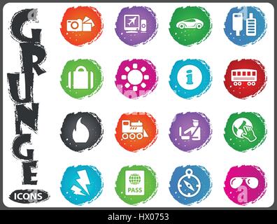 Travel icon set for web sites and user interface in grunge style Stock Vector