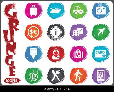 Travel icon set for web sites and user interface in grunge style Stock Vector
