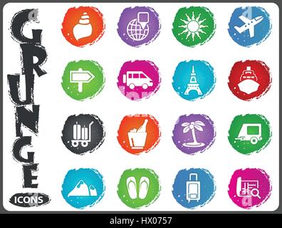 Travel icon set for web sites and user interface in grunge style Stock Vector