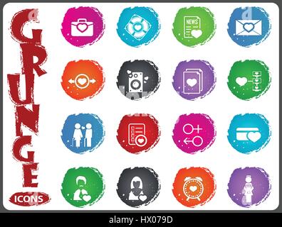 Valentine day symbol icons for user interface design in grunge style Stock Vector