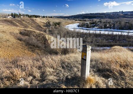 Bowmont Park Natural Recreation Area and Rocky Mountain Foothills in Springtime along Bow River in Calgary Alberta Canada Stock Photo