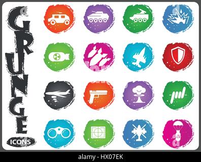 Military and war simply icons for web and user interfaces in grunge style Stock Vector