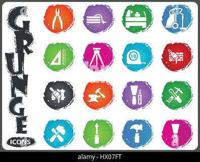 Work tools icon set for web sites and user interface in grunge style Stock Vector