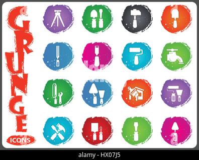 Work tools icon set for web sites and user interface in grunge style Stock Vector