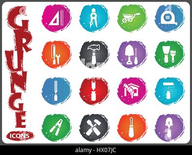 Work tools icon set for web sites and user interface in grunge style Stock Vector