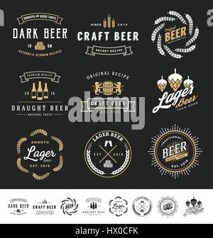 Collection of 9 Beer Logos, Badges, Stamps and Labels Design. Vector illustration
