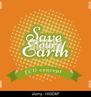 Earth day calligraphy with halftone background and ribbon. Vector Flat color design Stock Vector