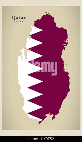 Modern Map - Qatar flag colored QA Stock Vector
