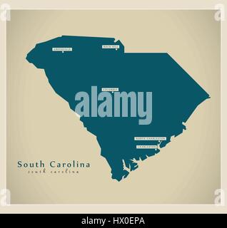 South Carolina map in modern style with flag of South Carolina on left ...