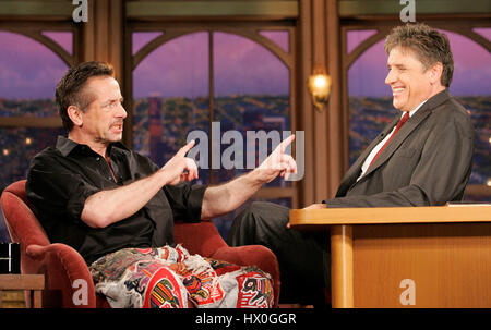 Host Craig Ferguson, right, with author Clive Barker during a segment of 'The Late Late Show with Craig Ferguson' at CBS Television City on October 29, 2007, in Los Angeles, California. Photo credit: Francis Specker Stock Photo