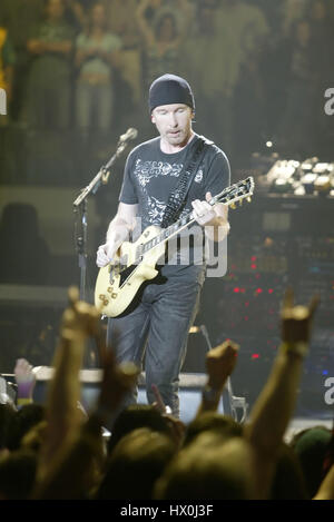 The Edge of the rock group, U2,  in concert in San Diego, CA on March 28 2005 Photo credit: Francis Specker Stock Photo