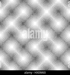 Seamless Black and White Tangled Round Stripes. Textured Geometric Pattern. Stock Photo