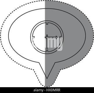 sticker of monochrome contour of oval speech with wall clock Stock Vector