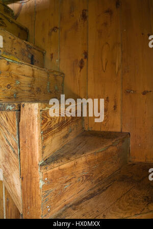 Old wooden staircase in 1840 old house interior. Stock Photo