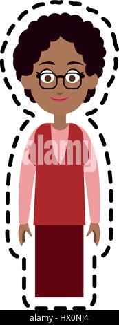 happy dark skin woman with short curly cartoon icon image vector ...