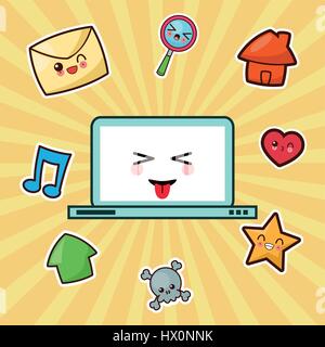 kawaii computer technology image Stock Vector