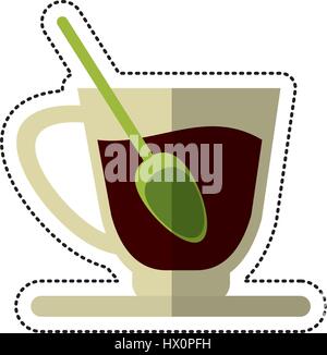 cartoon coffee cup spoon plate Stock Vector