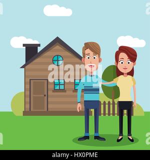 couple with house home image Stock Vector