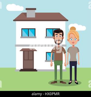 couple with house home image Stock Vector