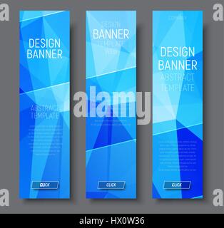 Design vertical banners with abstract blue  polygonal background and transparent diagonal elements. Vector illustration. Set Stock Vector