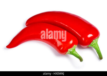 Hungarian Hot Wax or Paprika peppers (Capsicum annuum). Clipping paths, shadow separated, top view Stock Photo