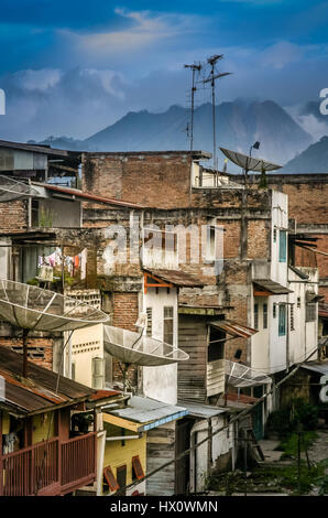 View of the Berastagi town with Gunung  Sibayak volcano in the background, Sumatra, Indonesia Stock Photo