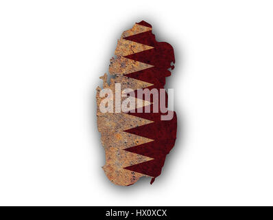 Map and flag of Qatar on rusty metal Stock Photo