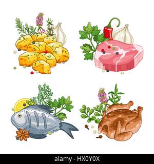 Food and meal vector set with spices Stock Vector