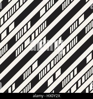 Black and White Irregular Dashed Lines Pattern. Abstract Vector Seamless Background Stock Vector