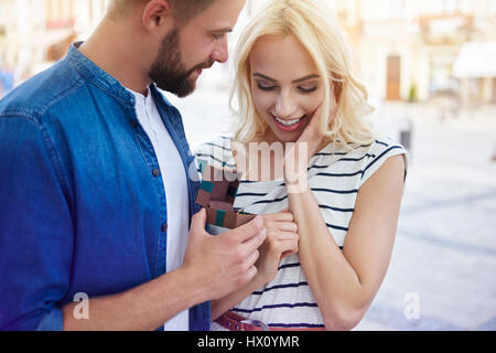 She didn't expect such surprise Stock Photo