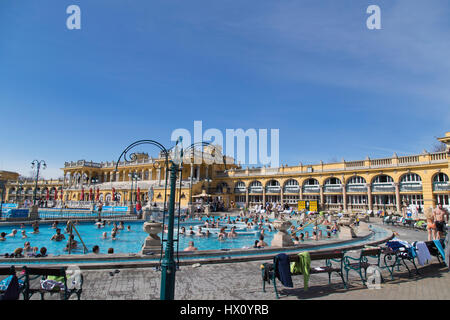 Outside pool area at the Széchenyi Thermal Bath in Budapest Hungary Stock Photo