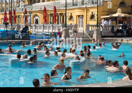 Outside pool area at the Széchenyi Thermal Bath in Budapest Hungary Stock Photo