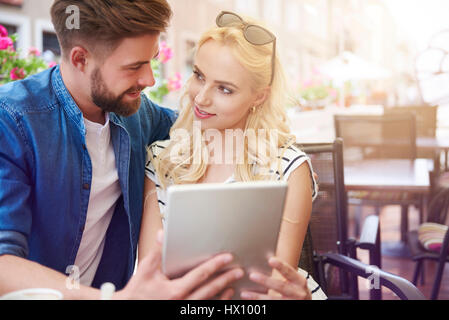 So close while using digital tablet Stock Photo